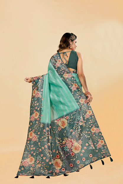 Malabar Multicolour Jacquard Saree with Elegant Digital Print 6.(8 Colours Available).