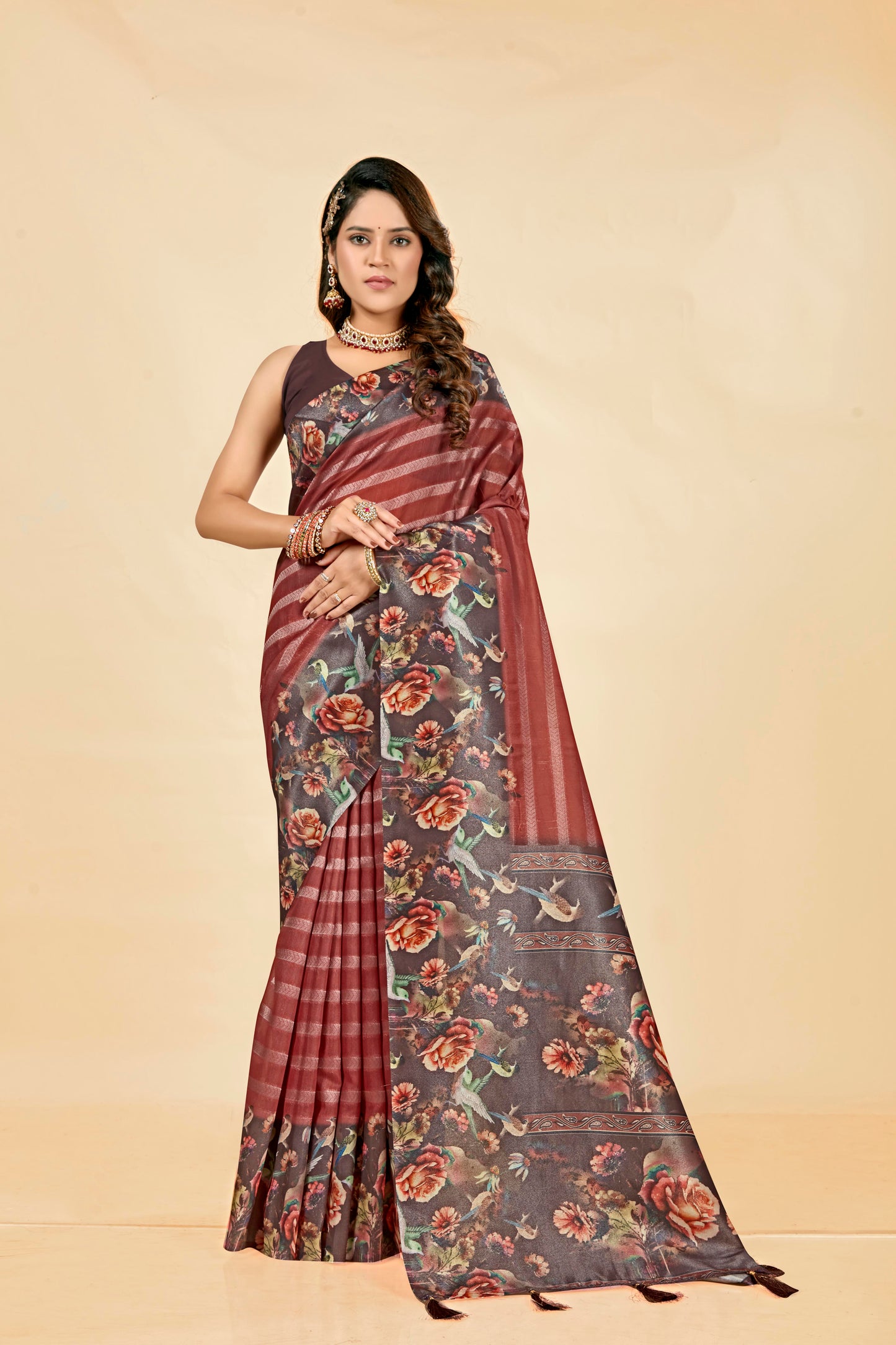 Malabar Multicolour Jacquard Saree with Elegant Digital Print 6.(8 Colours Available).