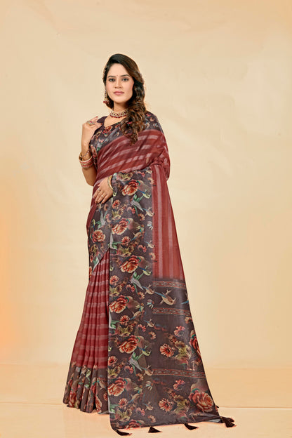 Malabar Multicolour Jacquard Saree with Elegant Digital Print 6.(8 Colours Available).