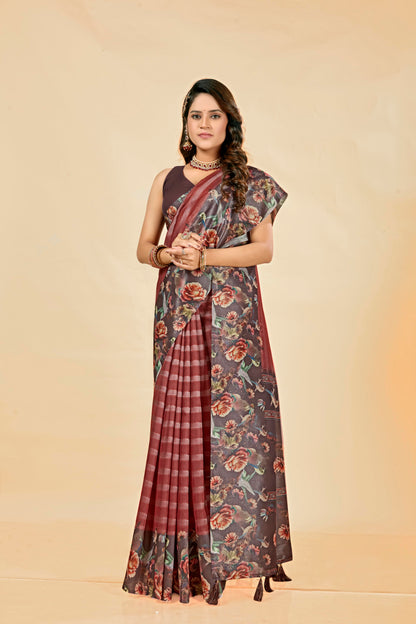 Malabar Multicolour Jacquard Saree with Elegant Digital Print 6.(8 Colours Available).