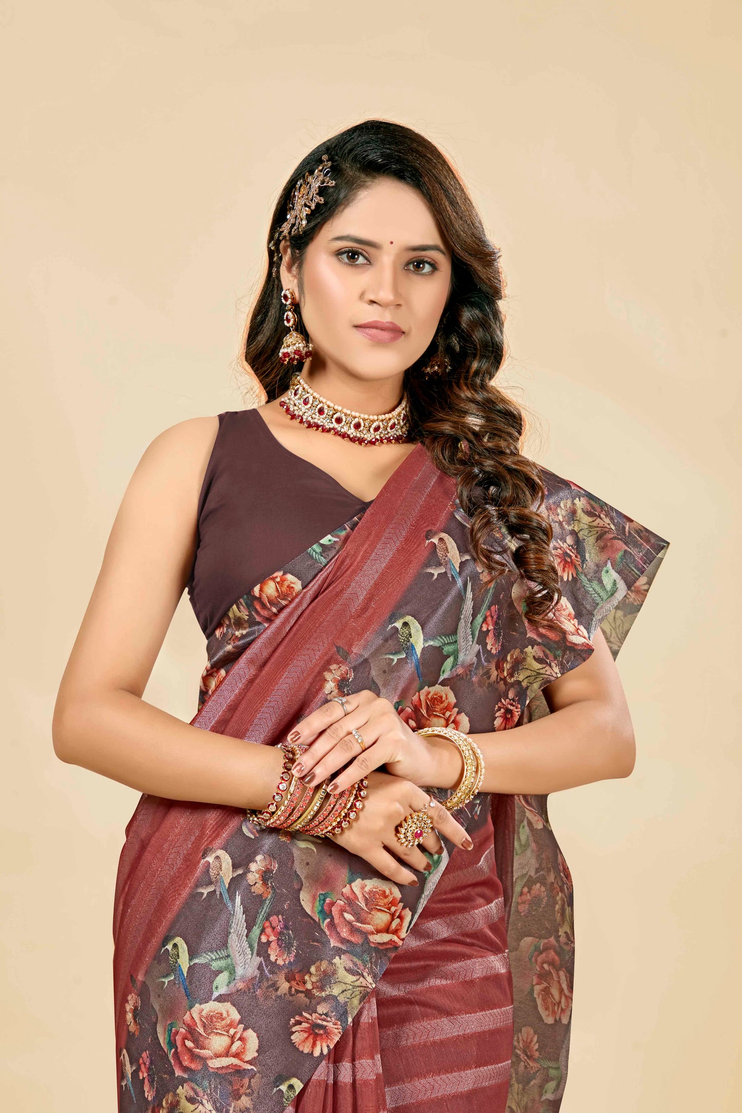 Malabar Multicolour Jacquard Saree with Elegant Digital Print 6.(8 Colours Available).