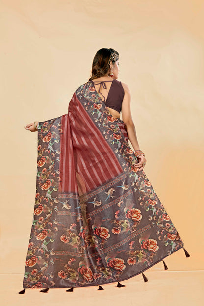 Malabar Multicolour Jacquard Saree with Elegant Digital Print 6.(8 Colours Available).