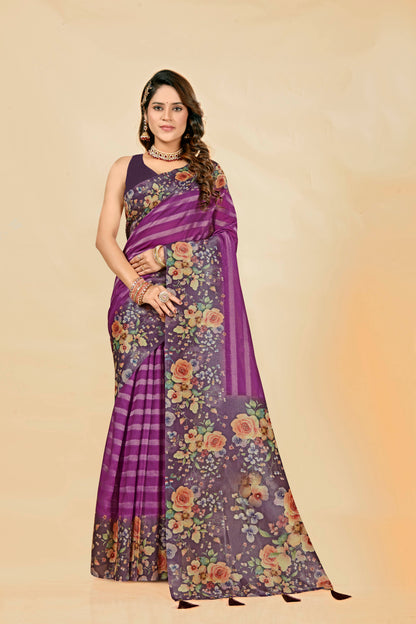 Malabar Multicolour Jacquard Saree with Elegant Digital Print 6.(8 Colours Available).