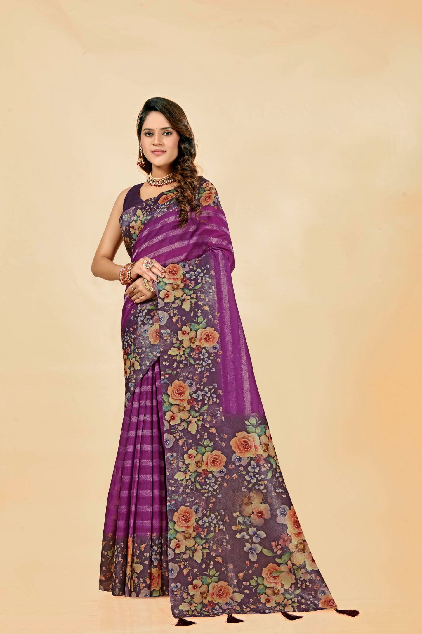 Malabar Multicolour Jacquard Saree with Elegant Digital Print 6.(8 Colours Available).