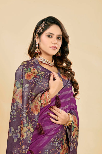 Malabar Multicolour Jacquard Saree with Elegant Digital Print 6.(8 Colours Available).