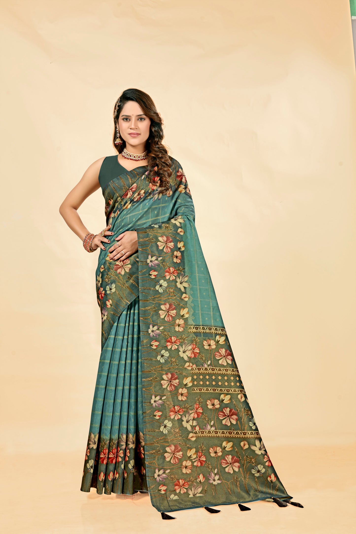 Malabar Multicolour Jacquard Saree with Elegant Digital Print 9 (8 Colours Available).