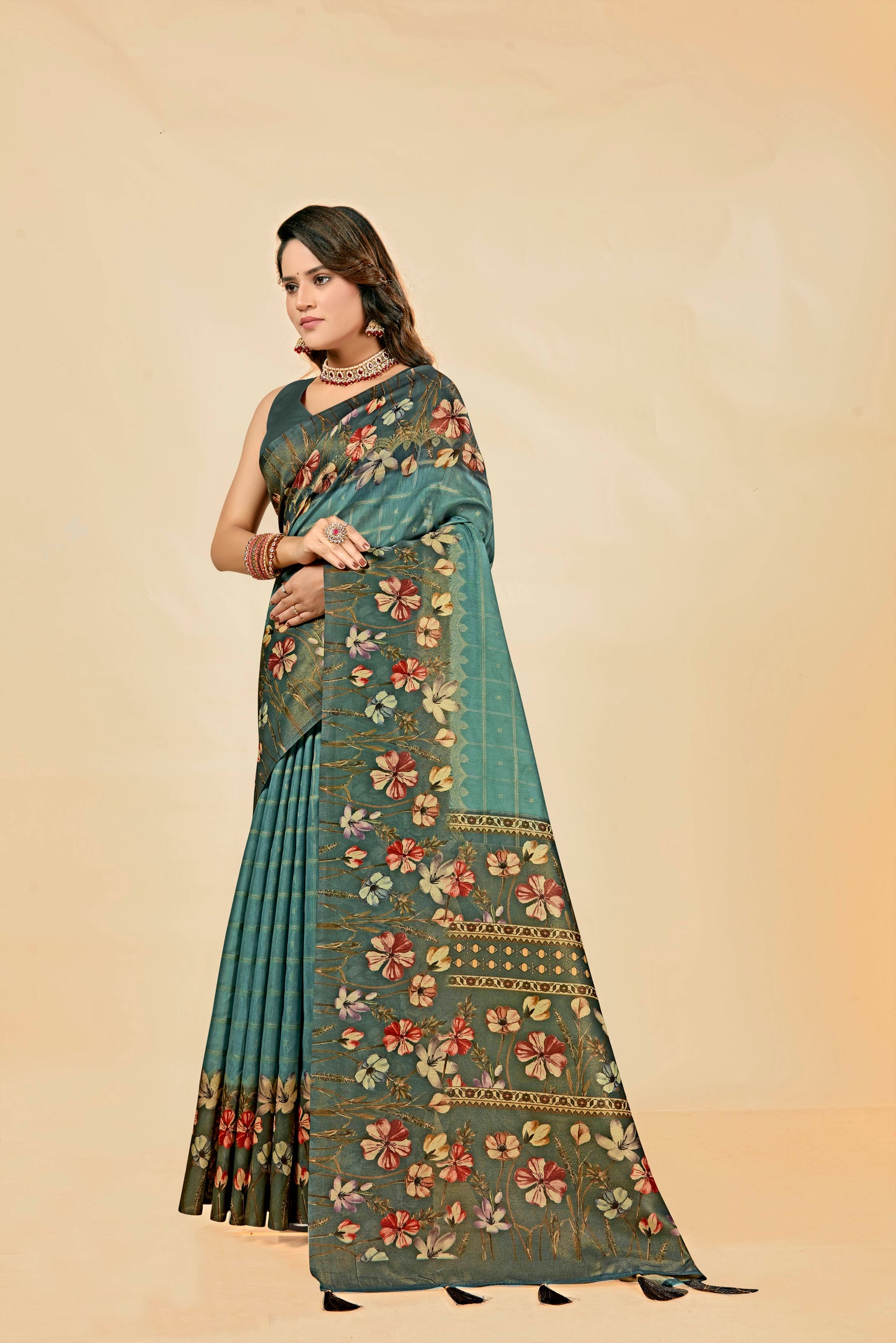 Malabar Multicolour Jacquard Saree with Elegant Digital Print 9 (8 Colours Available).