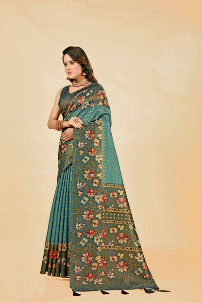 Malabar Multicolour Jacquard Saree with Elegant Digital Print 9 (8 Colours Available).