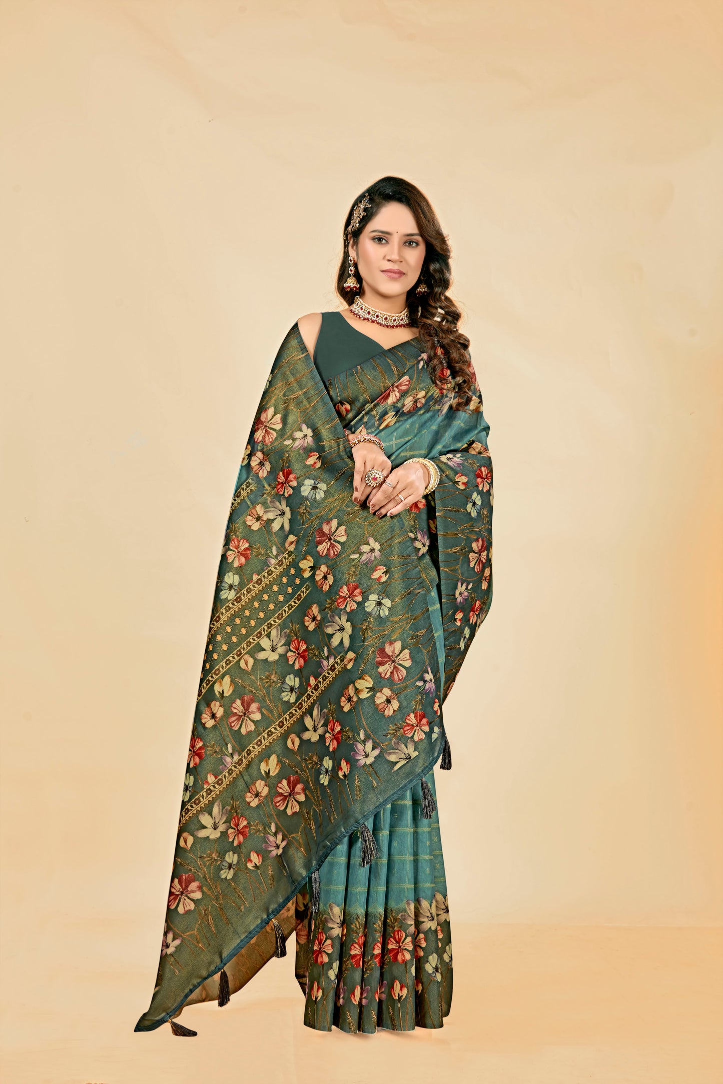 Malabar Multicolour Jacquard Saree with Elegant Digital Print 9 (8 Colours Available).