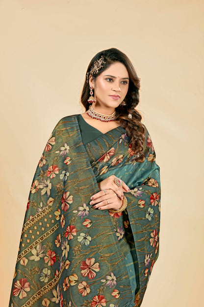 Malabar Multicolour Jacquard Saree with Elegant Digital Print 9 (8 Colours Available).