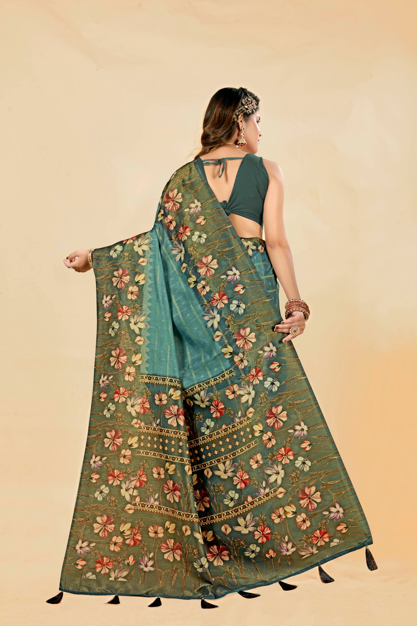 Malabar Multicolour Jacquard Saree with Elegant Digital Print 9 (8 Colours Available).