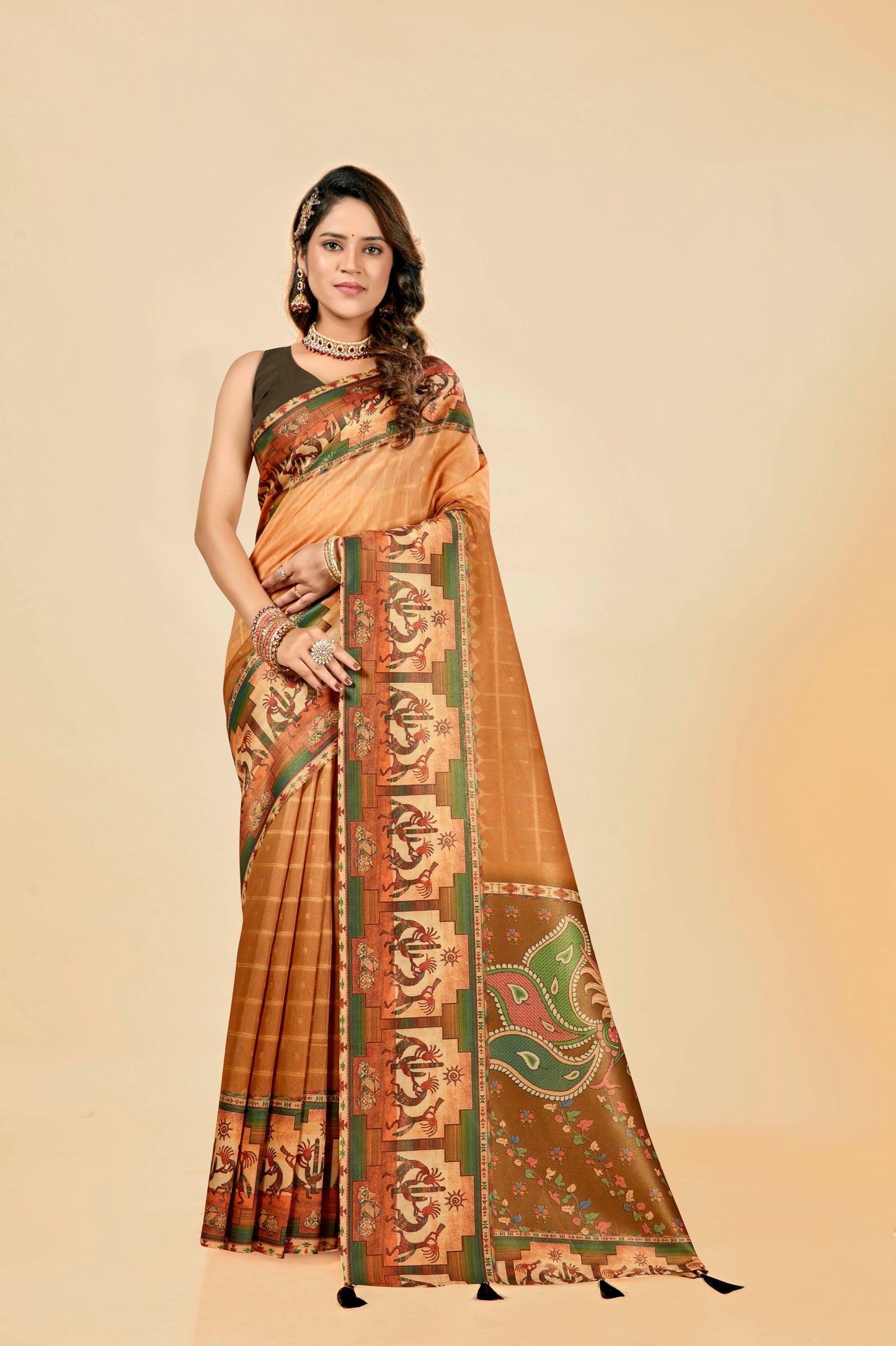 Malabar Multicolour Jacquard Saree with Elegant Digital Print 9 (8 Colours Available).