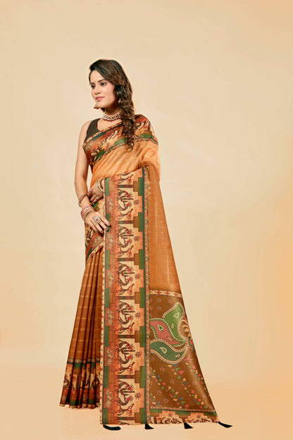 Malabar Multicolour Jacquard Saree with Elegant Digital Print 9 (8 Colours Available).