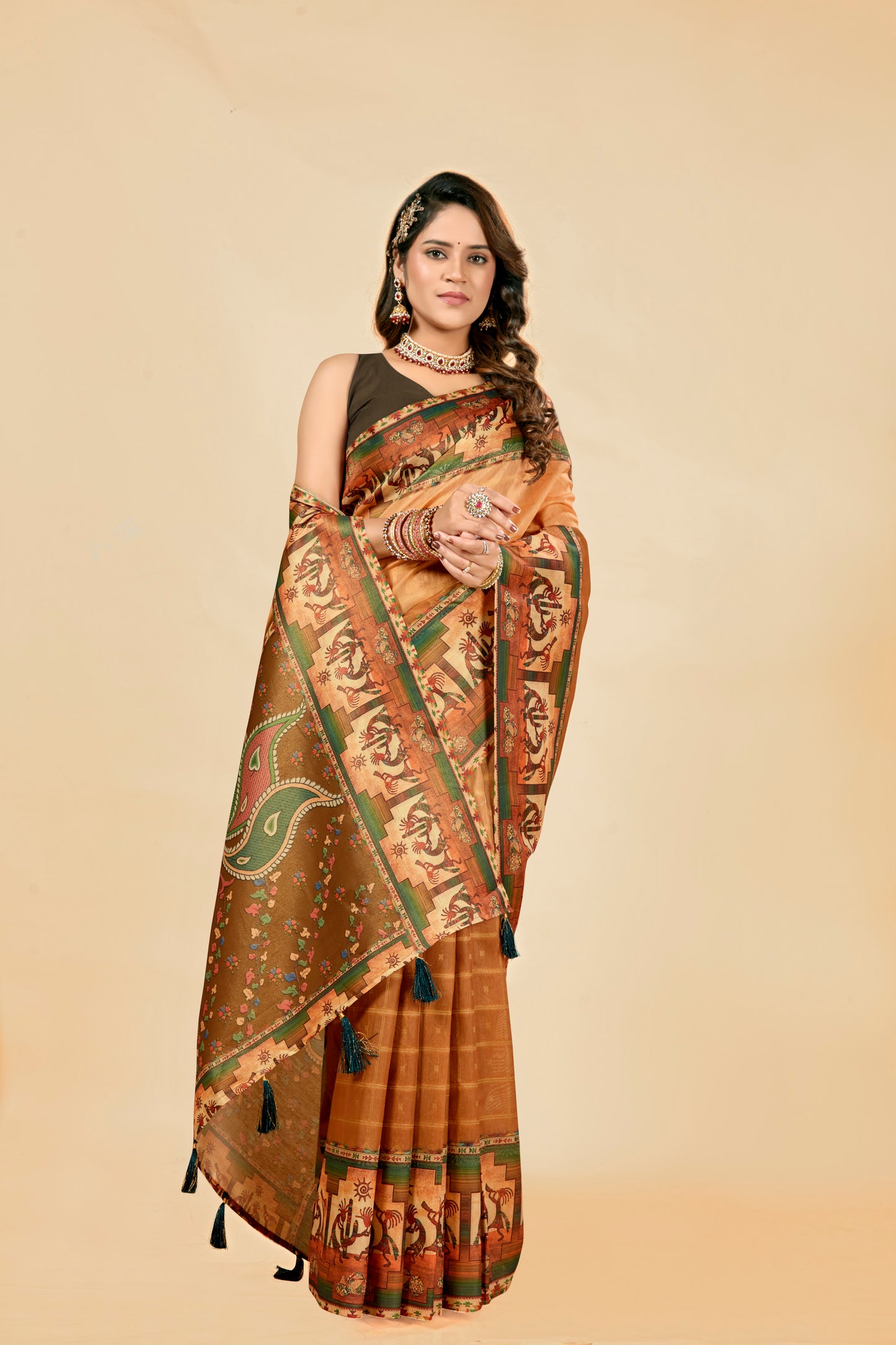 Malabar Multicolour Jacquard Saree with Elegant Digital Print 9 (8 Colours Available).