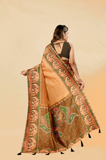 Malabar Multicolour Jacquard Saree with Elegant Digital Print 9 (8 Colours Available).