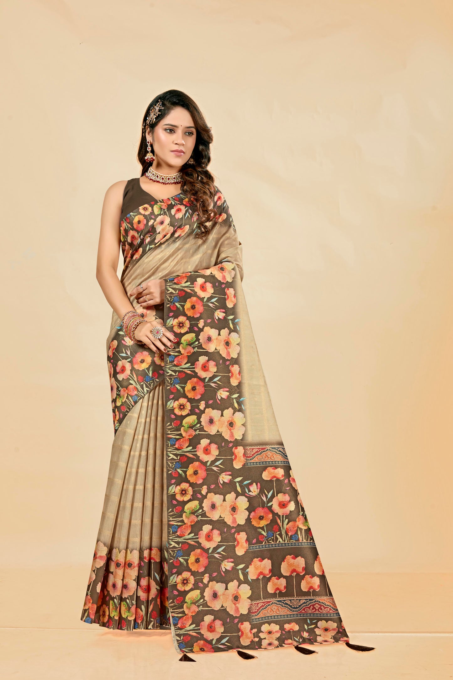 Malabar Multicolour Jacquard Saree with Elegant Digital Print 9 (8 Colours Available).