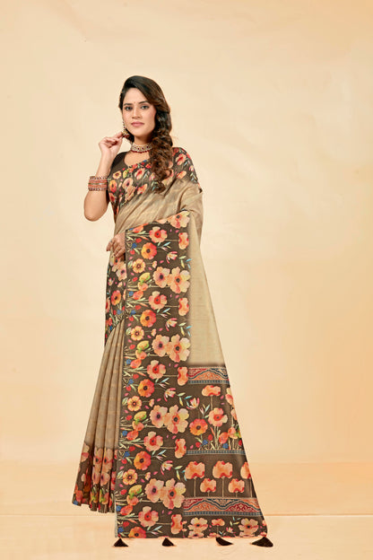 Malabar Multicolour Jacquard Saree with Elegant Digital Print 9 (8 Colours Available).