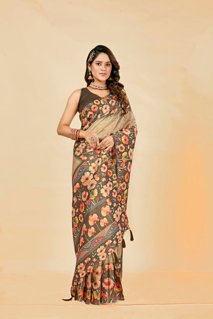 Malabar Multicolour Jacquard Saree with Elegant Digital Print 9 (8 Colours Available).