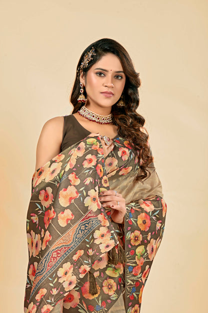 Malabar Multicolour Jacquard Saree with Elegant Digital Print 9 (8 Colours Available).