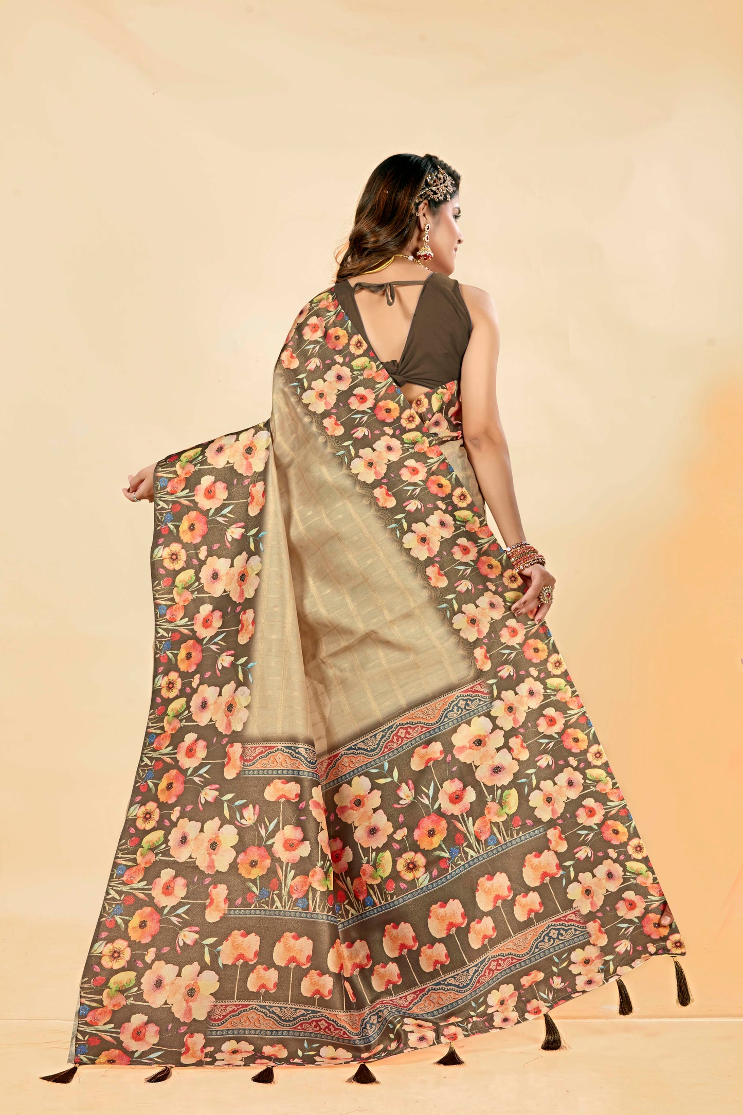 Malabar Multicolour Jacquard Saree with Elegant Digital Print 9 (8 Colours Available).