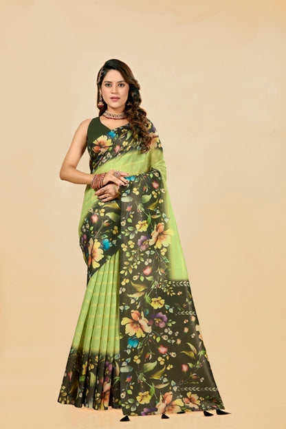 Malabar Multicolour Jacquard Saree with Elegant Digital Print 9 (8 Colours Available).