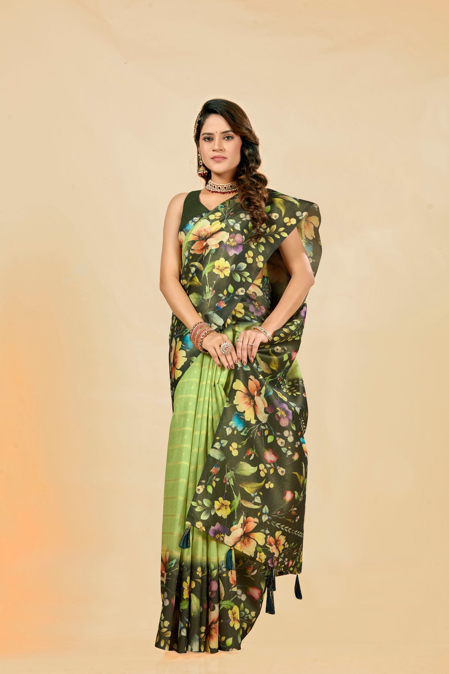 Malabar Multicolour Jacquard Saree with Elegant Digital Print 9 (8 Colours Available).