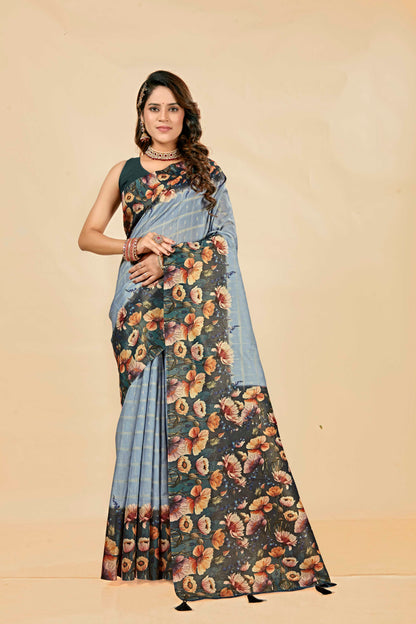 Malabar Multicolour Jacquard Saree with Elegant Digital Print 9 (8 Colours Available).