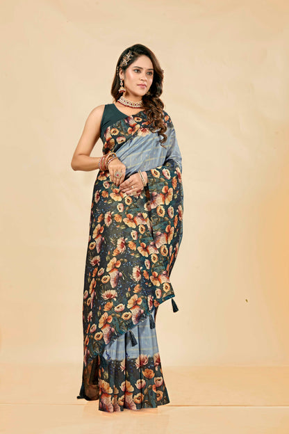 Malabar Multicolour Jacquard Saree with Elegant Digital Print 9 (8 Colours Available).