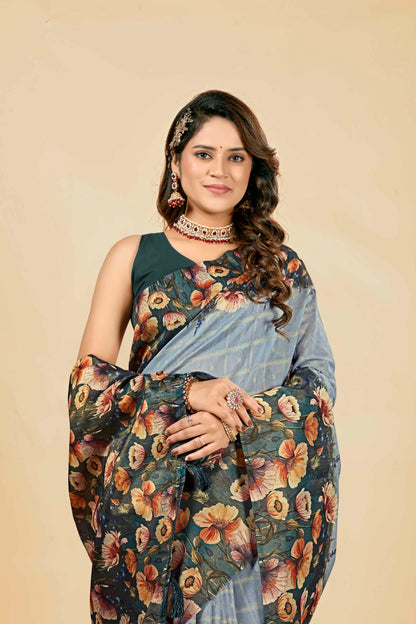 Malabar Multicolour Jacquard Saree with Elegant Digital Print 9 (8 Colours Available).