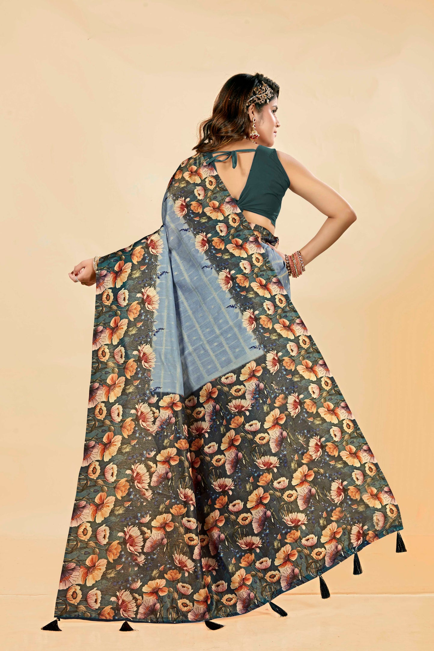 Malabar Multicolour Jacquard Saree with Elegant Digital Print 9 (8 Colours Available).