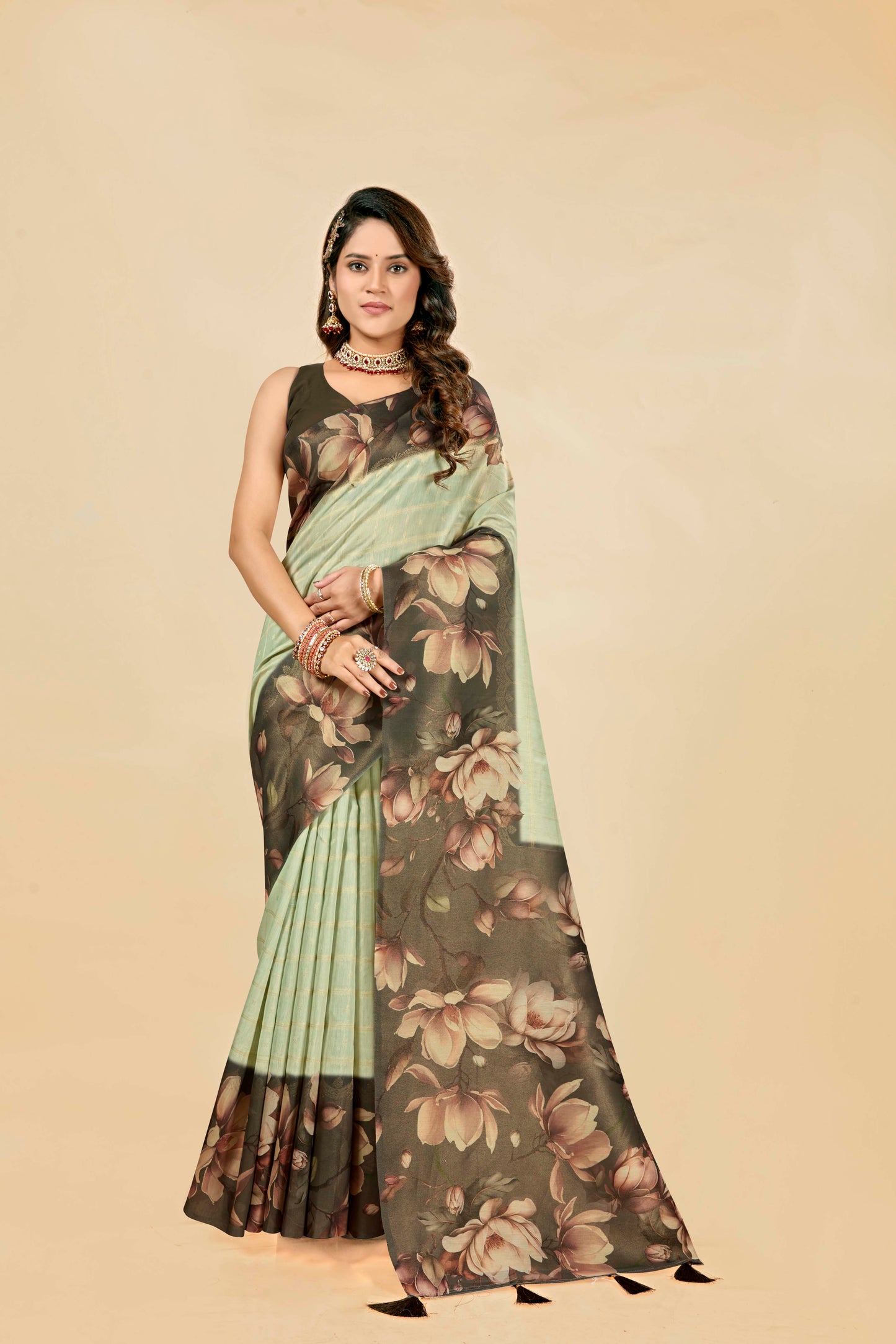 Malabar Multicolour Jacquard Saree with Elegant Digital Print 9 (8 Colours Available).