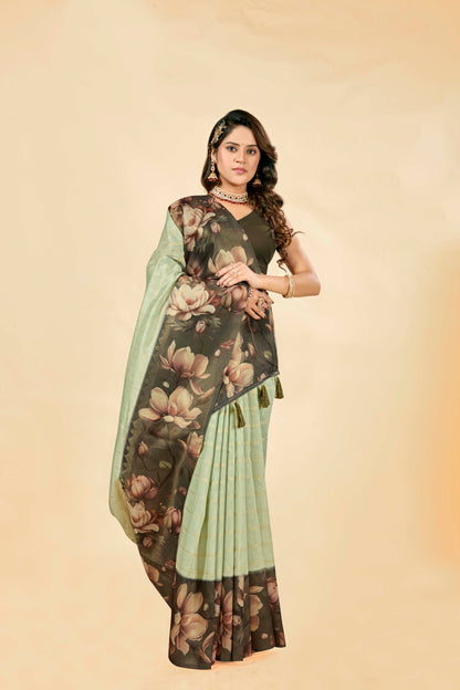 Malabar Multicolour Jacquard Saree with Elegant Digital Print 9 (8 Colours Available).