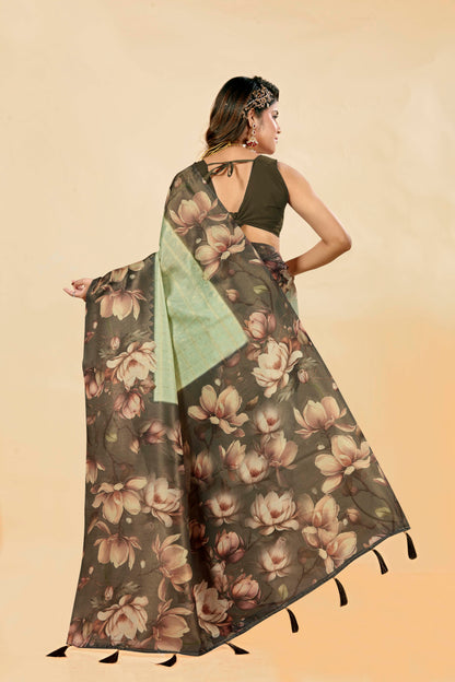 Malabar Multicolour Jacquard Saree with Elegant Digital Print 9 (8 Colours Available).