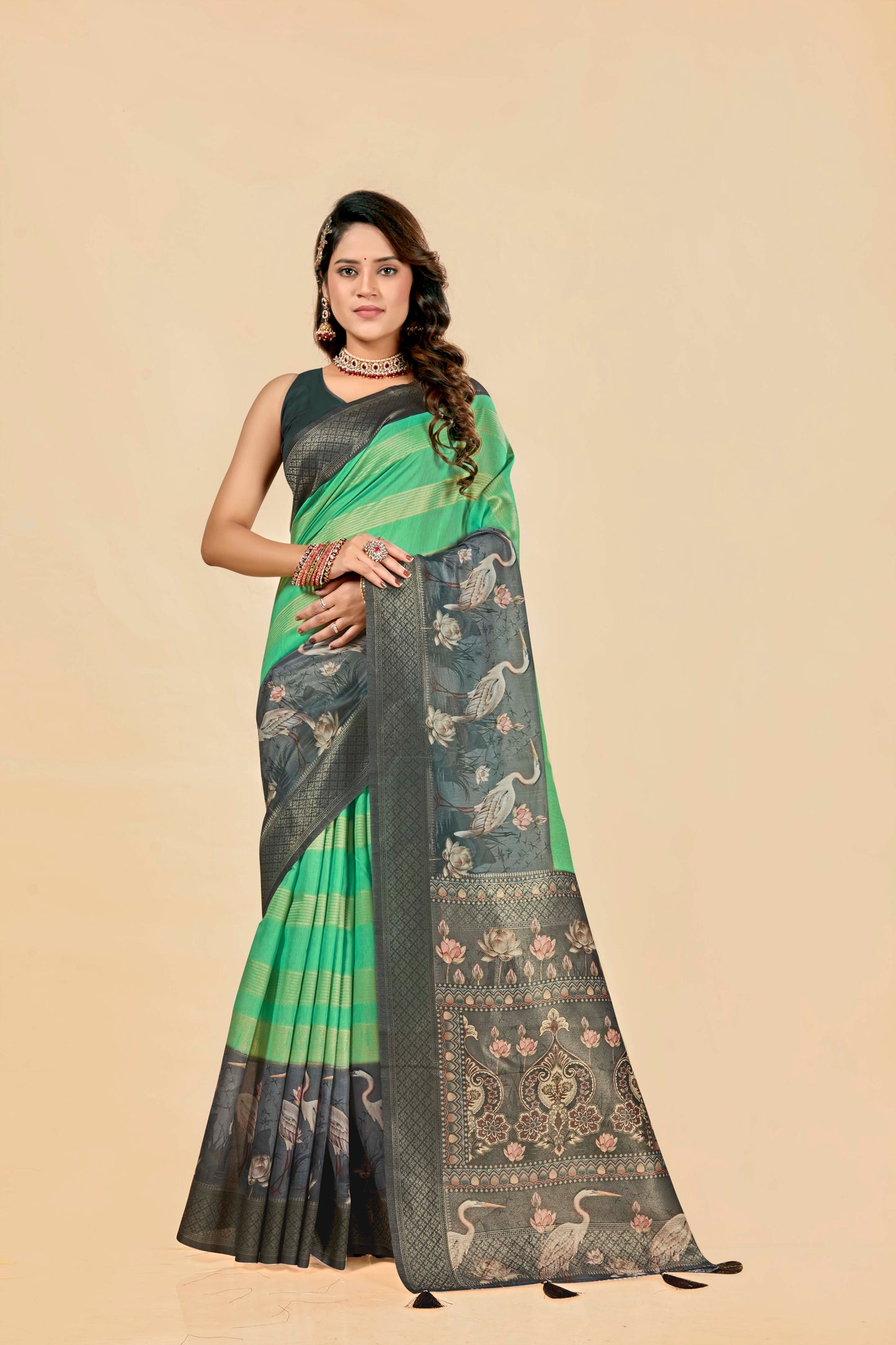 Malabar Multicolour Jacquard Saree with Elegant Digital Print 15. (8 Colours Available).