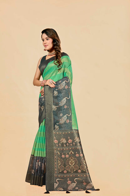 Malabar Multicolour Jacquard Saree with Elegant Digital Print 15. (8 Colours Available).