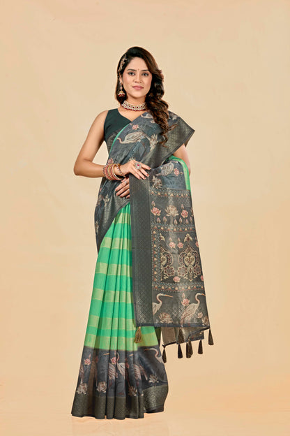 Malabar Multicolour Jacquard Saree with Elegant Digital Print 15. (8 Colours Available).