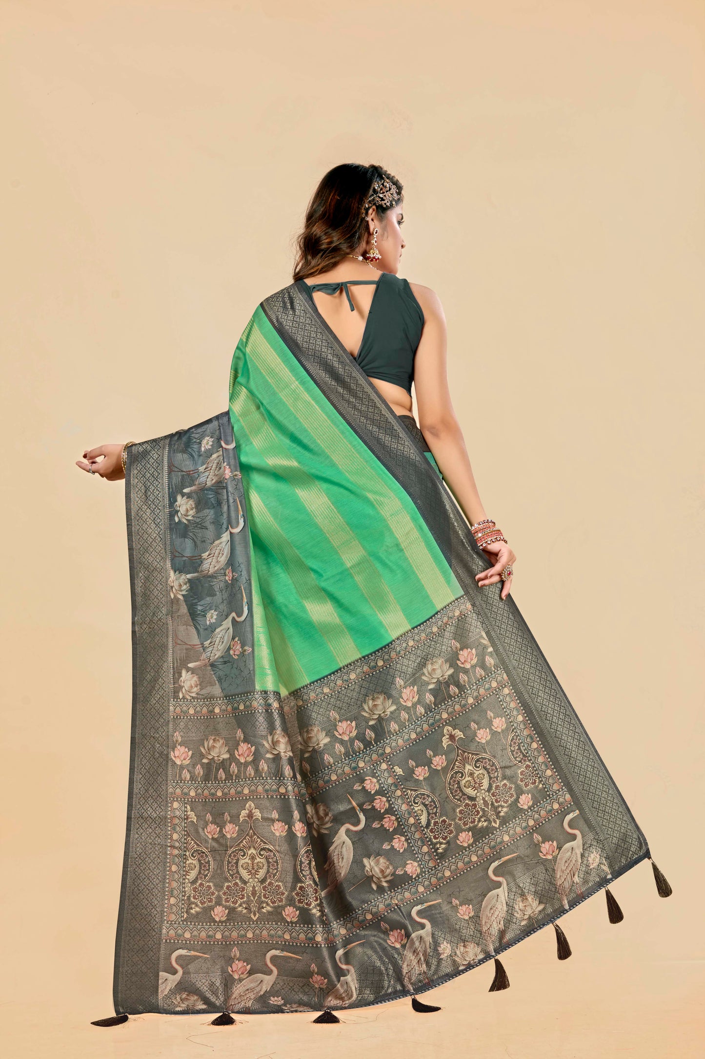 Malabar Multicolour Jacquard Saree with Elegant Digital Print 15. (8 Colours Available).