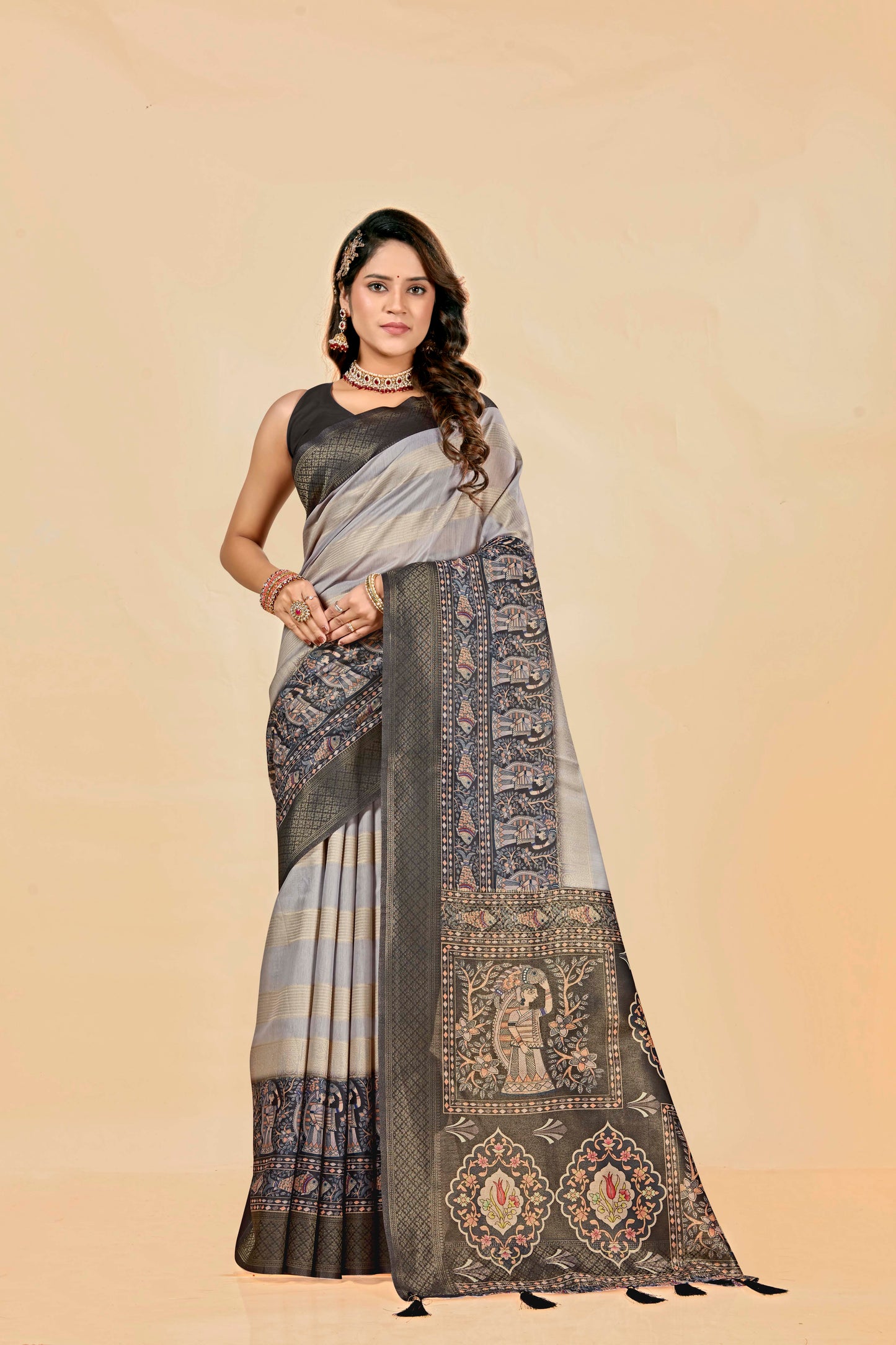 Malabar Multicolour Jacquard Saree with Elegant Digital Print 15. (8 Colours Available).