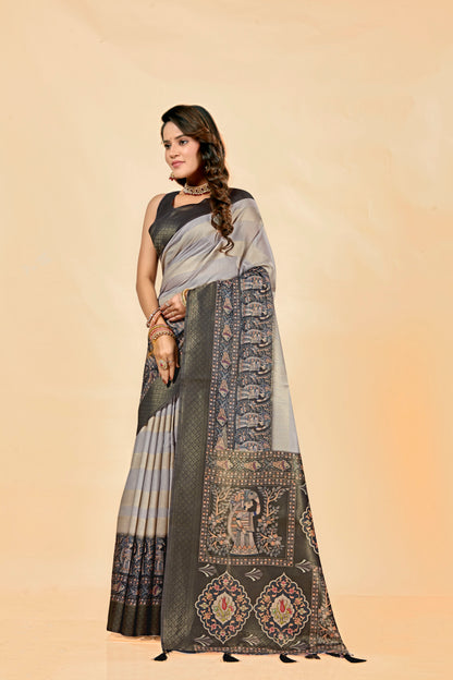 Malabar Multicolour Jacquard Saree with Elegant Digital Print 15. (8 Colours Available).