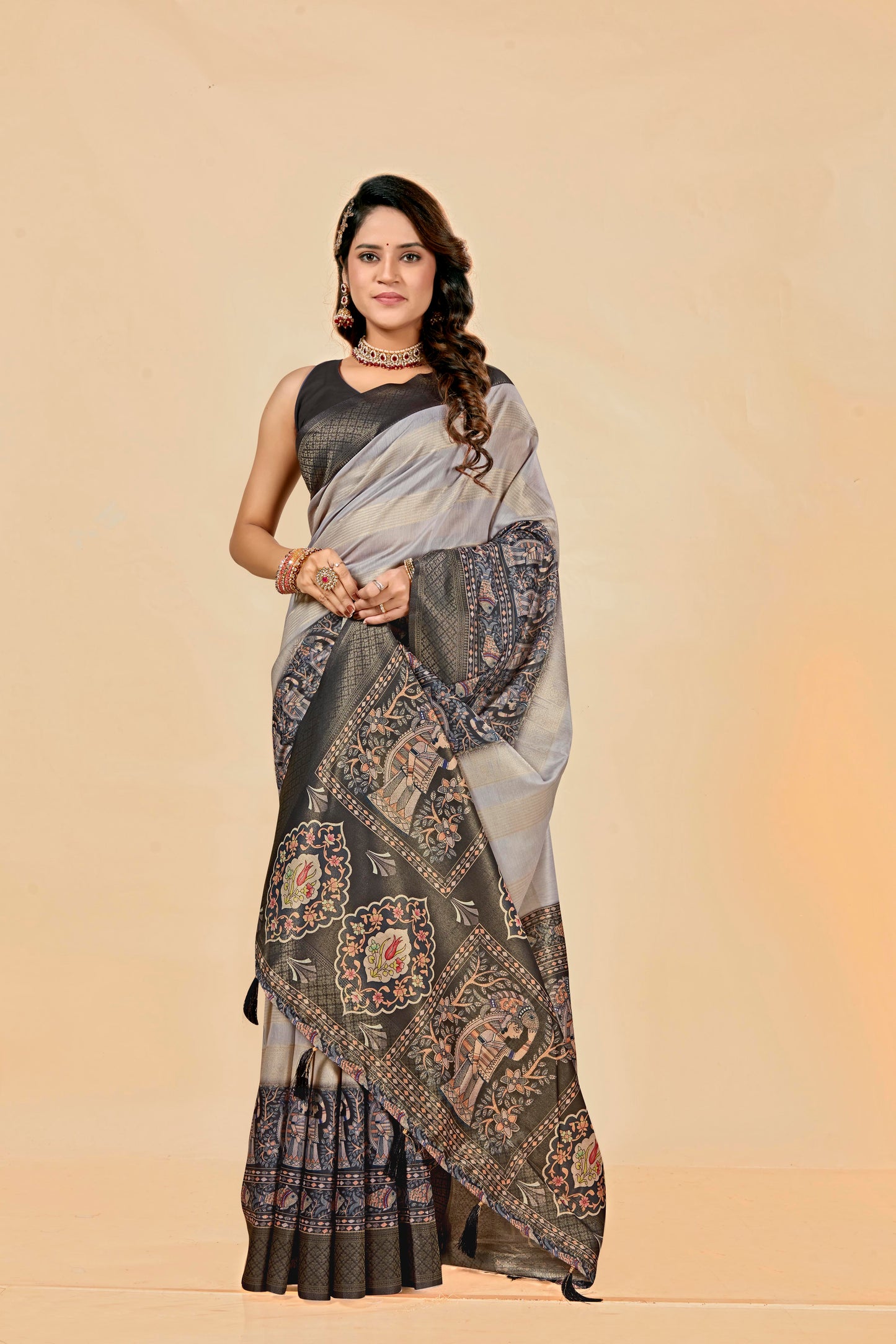 Malabar Multicolour Jacquard Saree with Elegant Digital Print 15. (8 Colours Available).