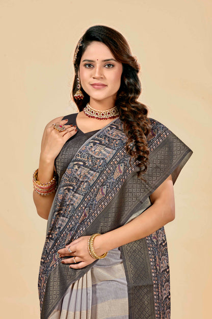 Malabar Multicolour Jacquard Saree with Elegant Digital Print 15. (8 Colours Available).