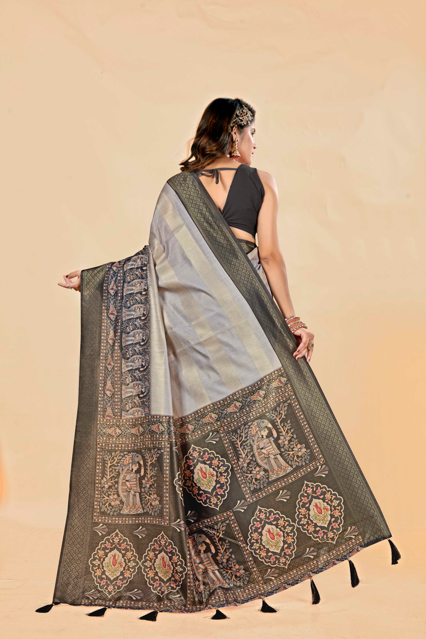 Malabar Multicolour Jacquard Saree with Elegant Digital Print 15. (8 Colours Available).