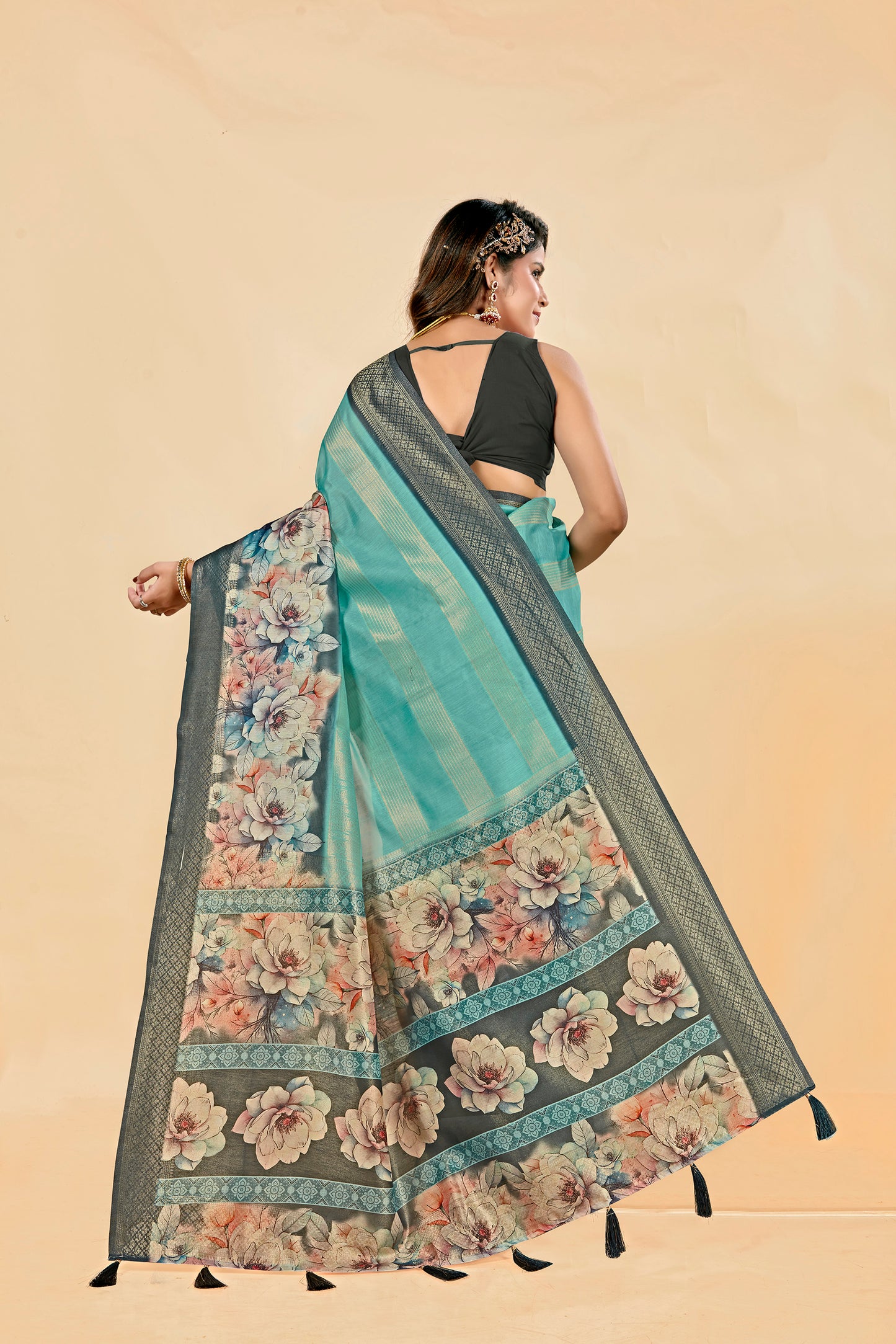 Malabar Multicolour Jacquard Saree with Elegant Digital Print 15. (8 Colours Available).