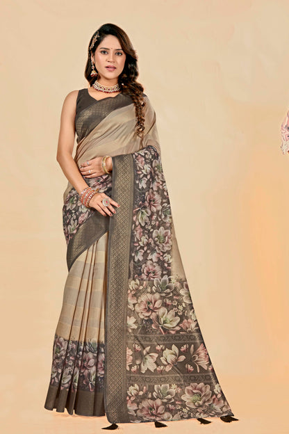 Malabar Multicolour Jacquard Saree with Elegant Digital Print 15. (8 Colours Available).