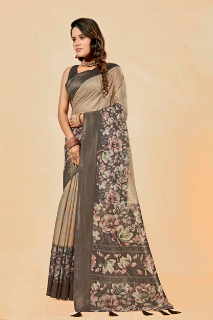 Malabar Multicolour Jacquard Saree with Elegant Digital Print 15. (8 Colours Available).