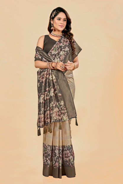 Malabar Multicolour Jacquard Saree with Elegant Digital Print 15. (8 Colours Available).