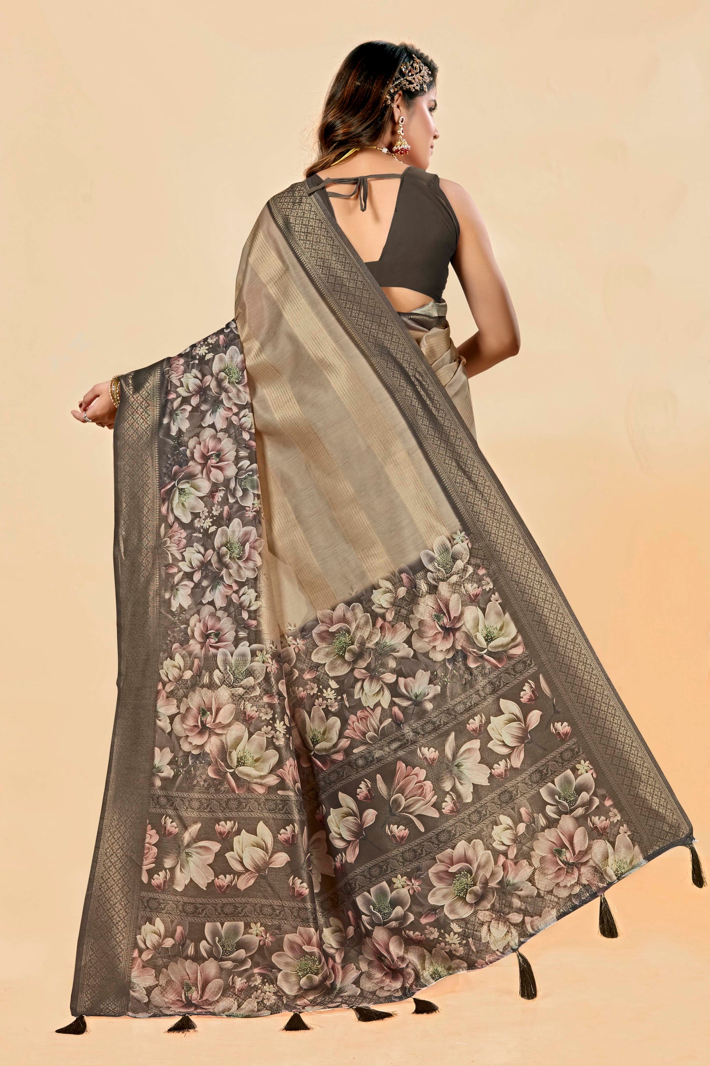 Malabar Multicolour Jacquard Saree with Elegant Digital Print 15. (8 Colours Available).