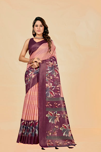 Malabar Multicolour Jacquard Saree with Elegant Digital Print 15. (8 Colours Available).