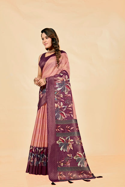 Malabar Multicolour Jacquard Saree with Elegant Digital Print 15. (8 Colours Available).