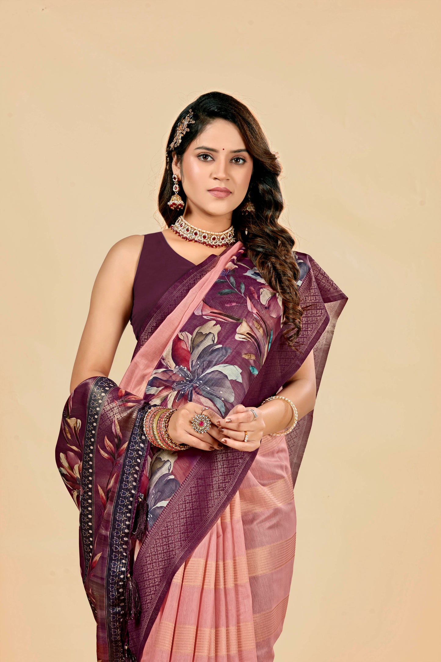 Malabar Multicolour Jacquard Saree with Elegant Digital Print 15. (8 Colours Available).